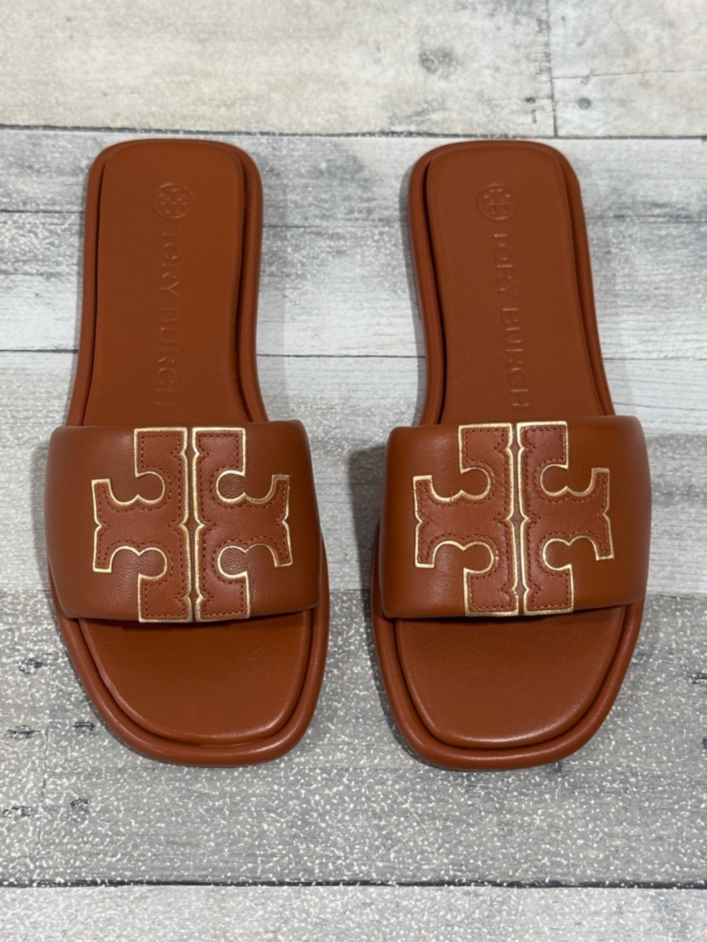 Tory Burch Double T Sport Slide Sandal - Bourbon Miele / Gold - Sz - 7 .Us View 2